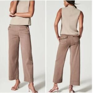 Spanx Cedar Brown Pull On Stretch Twill Cropped Wide Leg Chino Pants Size M